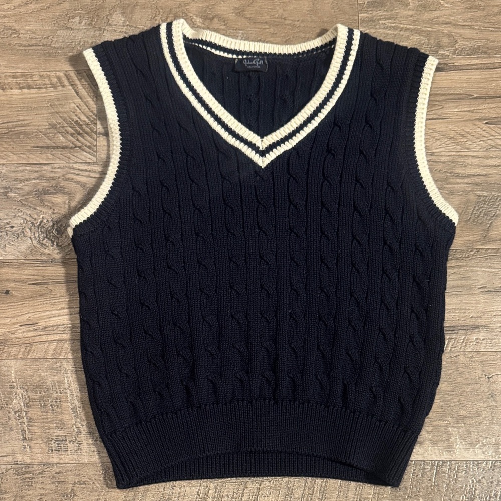 Brandy Melville John Galt Navy and Cream Knit Sweater Vest - OS